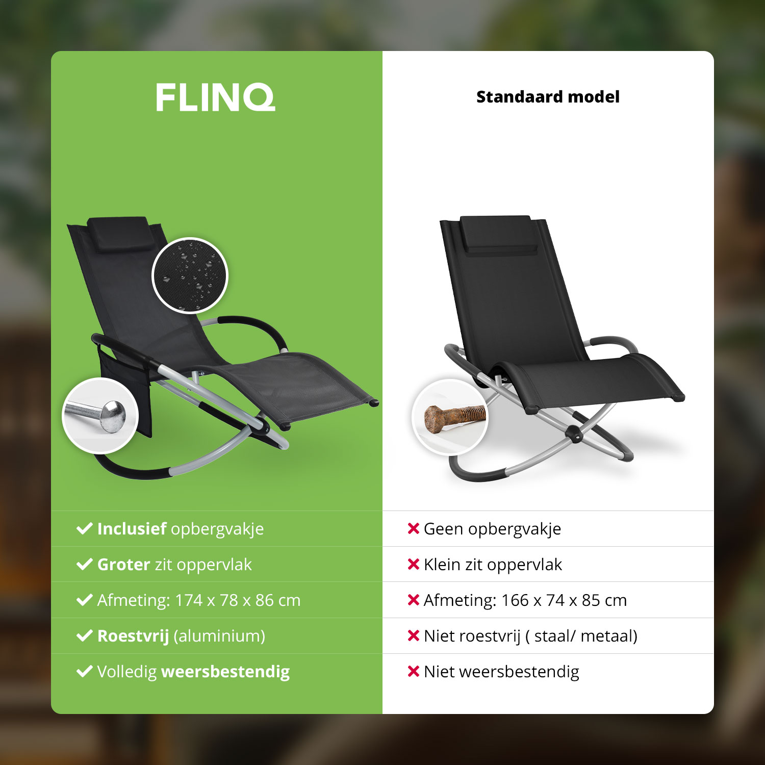 Comparison of two recliner chairs, one with a pocket and the other without, in a graphic.