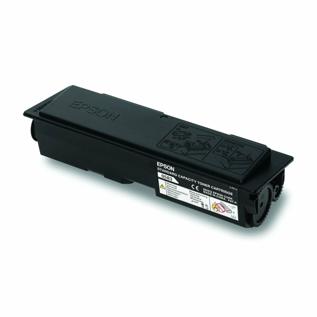 Cartuccia toner Epson a capacità standard. Nera, con logo Epson. La cartuccia è piatta.