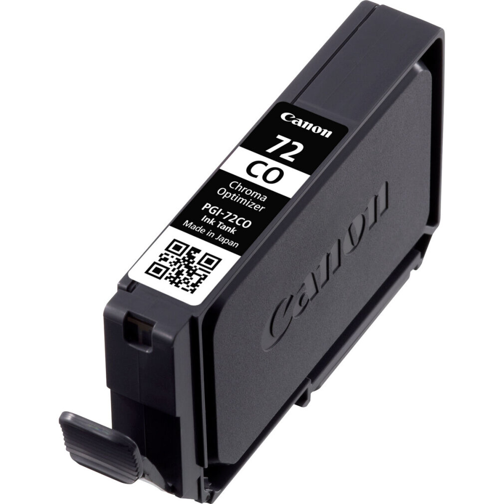 Cartuccia d'inchiostro Canon nera, con testo bianco e un codice QR.