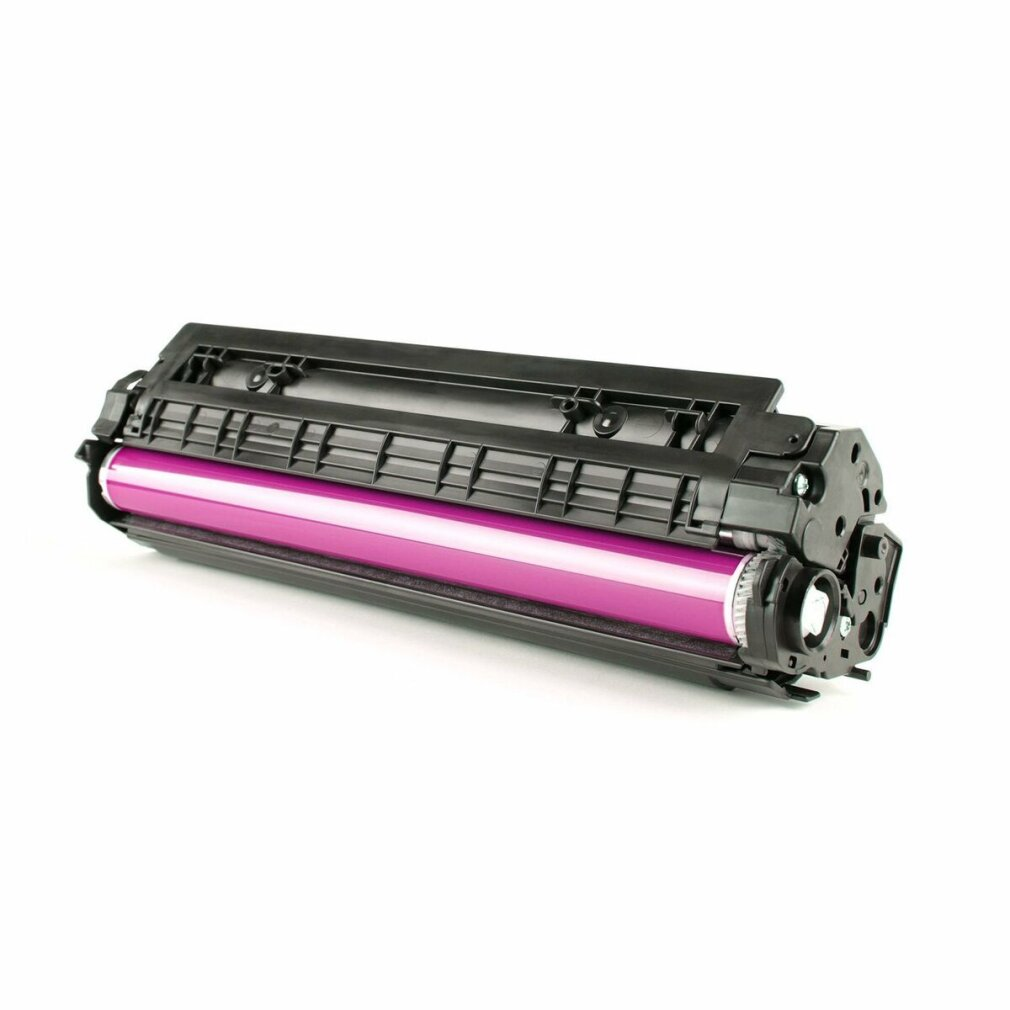 Unidad de tambor de impresora con un rodillo rosa. Negro y rosa.