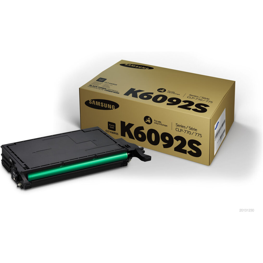 Czarny wkład z tonerem Samsung K6092S i jego opakowanie.