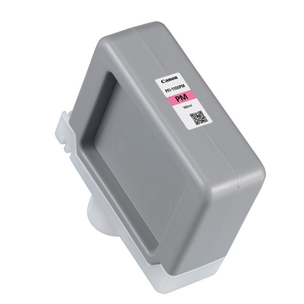 Een Canon inktcartridge, grijs met een roze label. De cartridge is rechthoekig.