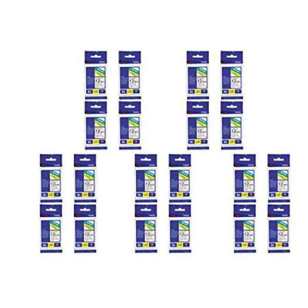 Mehrere Etikettenpatronen. Eine Gruppe von Etikettenpatronen, alle in blau-weißer Verpackung.
