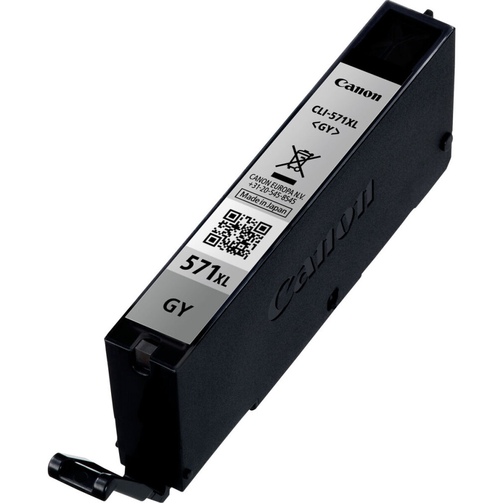 Zwarte Canon inktcartridge met GY label en Canon Europa N.V. details.