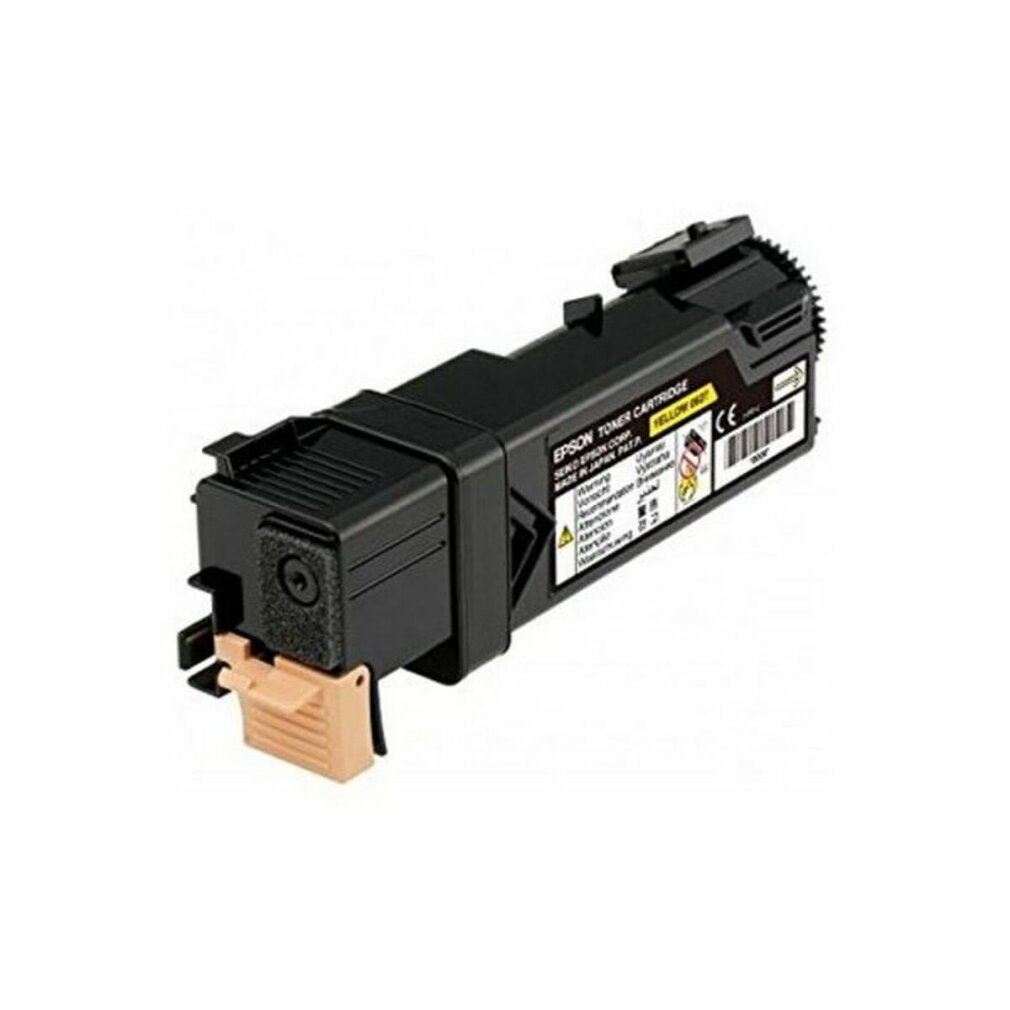 Cartuccia toner Epson gialla. Plastica nera e beige.