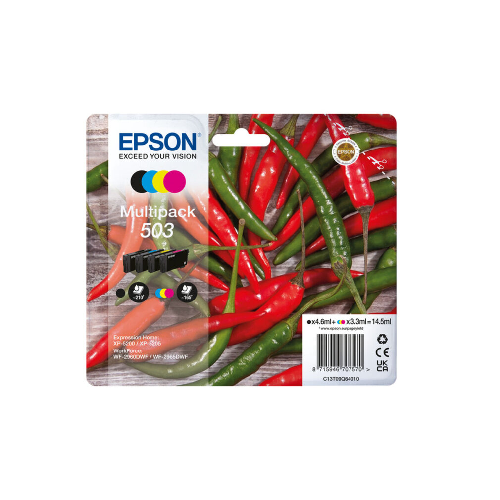 Wkłady atramentowe Epson multipack z papryczkami chili w tle.