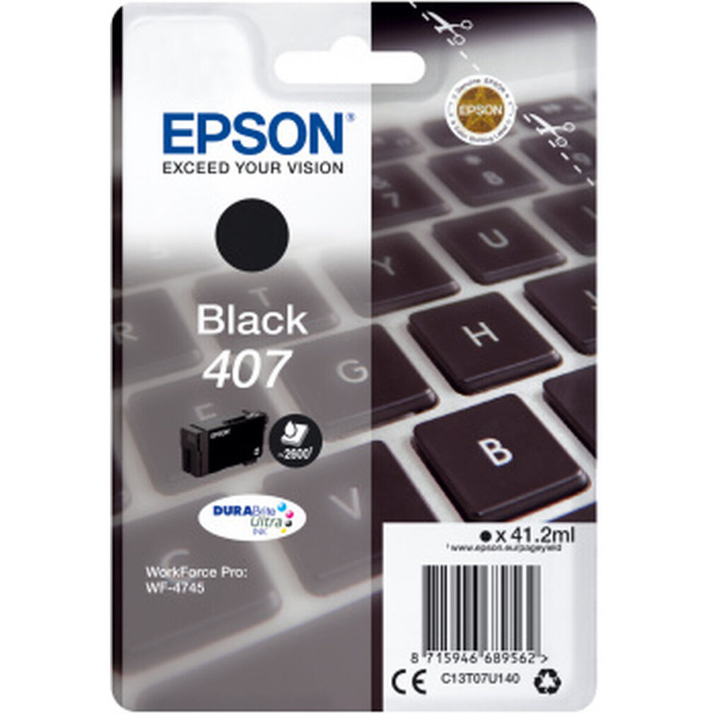 Wkład atramentowy Epson Black 407. Czarny wkład atramentowy z tłem klawiatury.