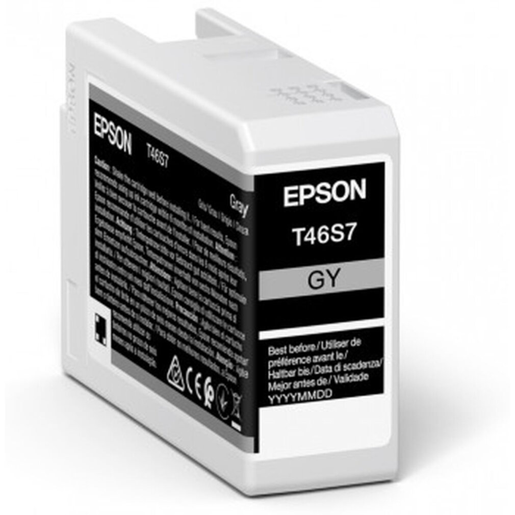 Wkład atramentowy Epson T46S7 Szary, biały z szarą etykietą.