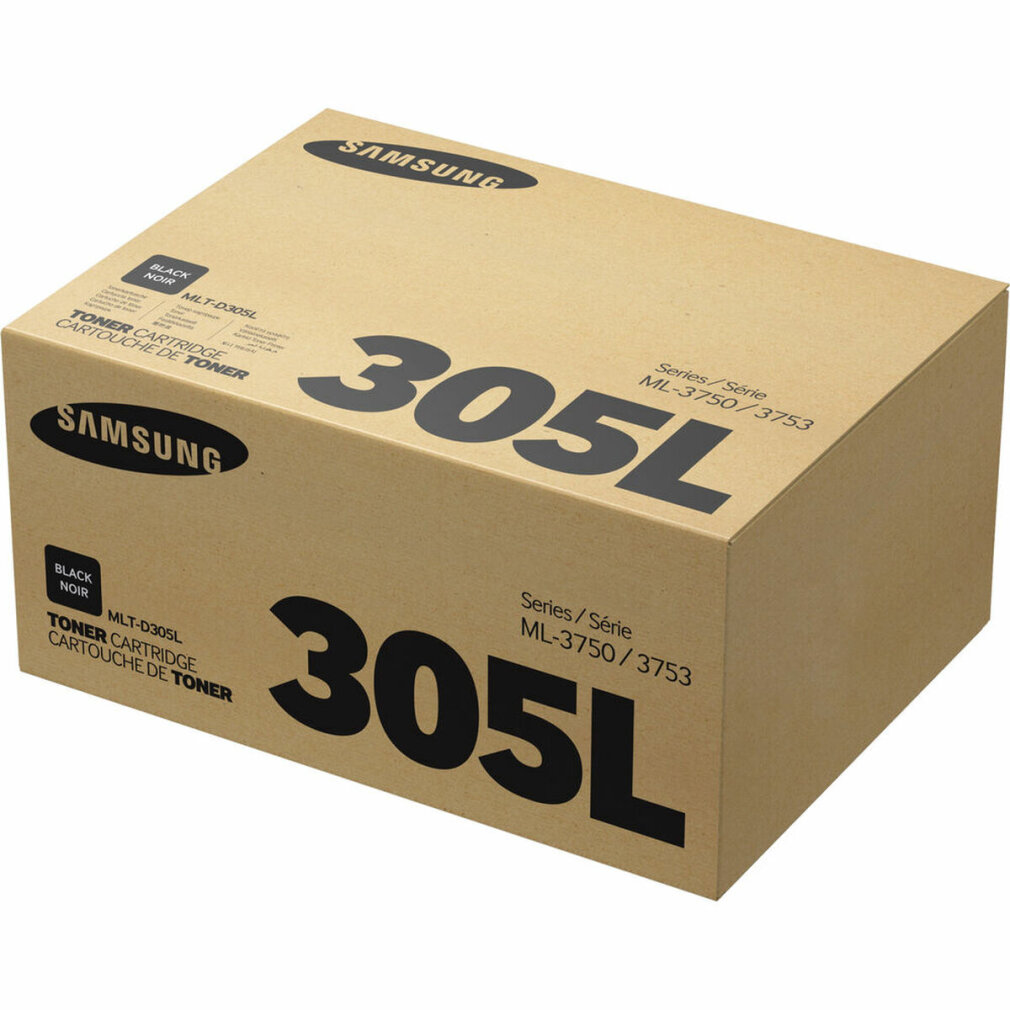 Eine braune Box für Samsung-Druckertonen, beschriftet mit '305L'. Das Samsung-Logo ist prominent.