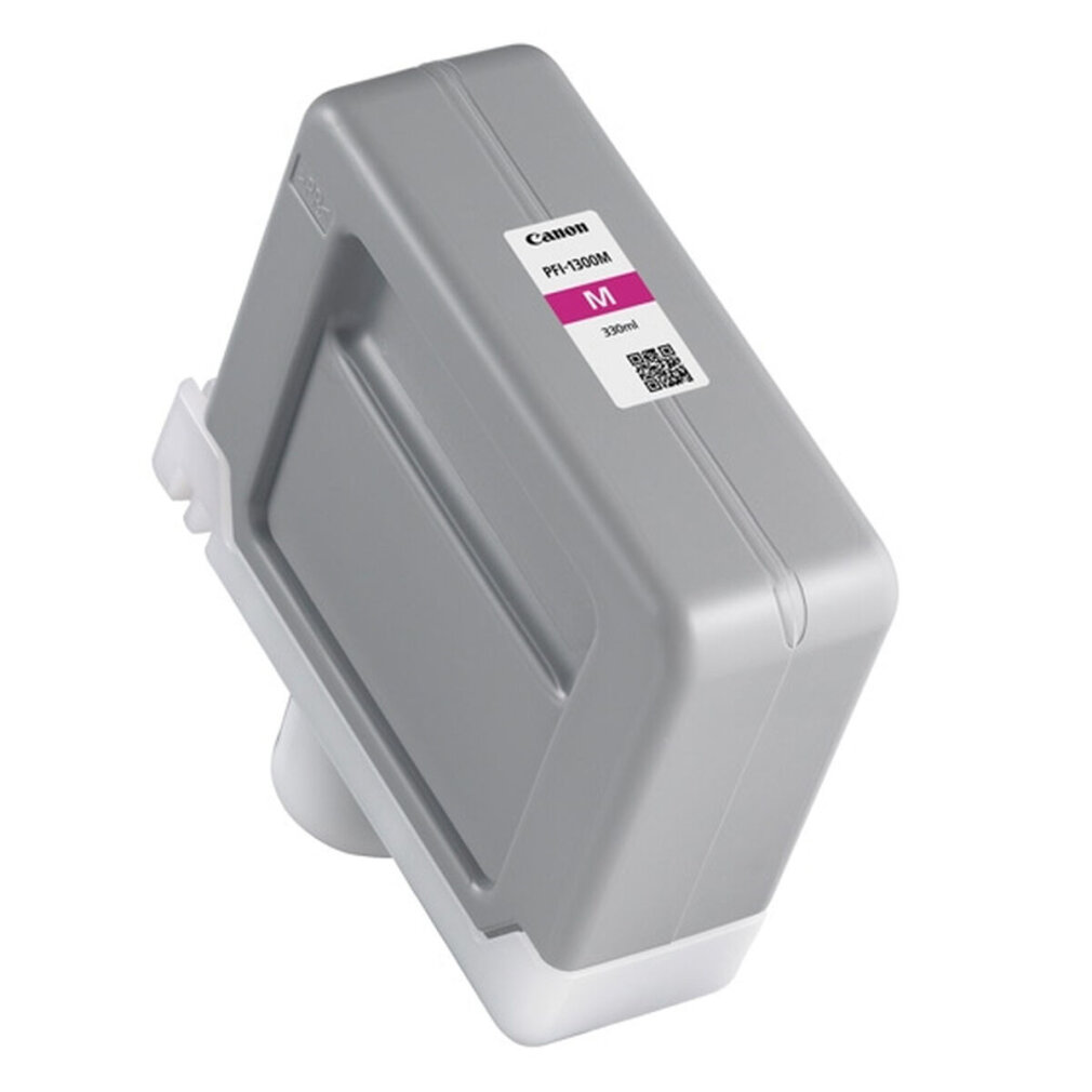 A gray Canon ink cartridge for printers. It has a white base and a magenta label on it.