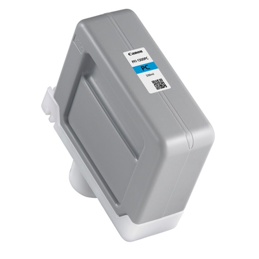 A gray Canon ink cartridge with a blue label. It's for a printer and is on a white surface.