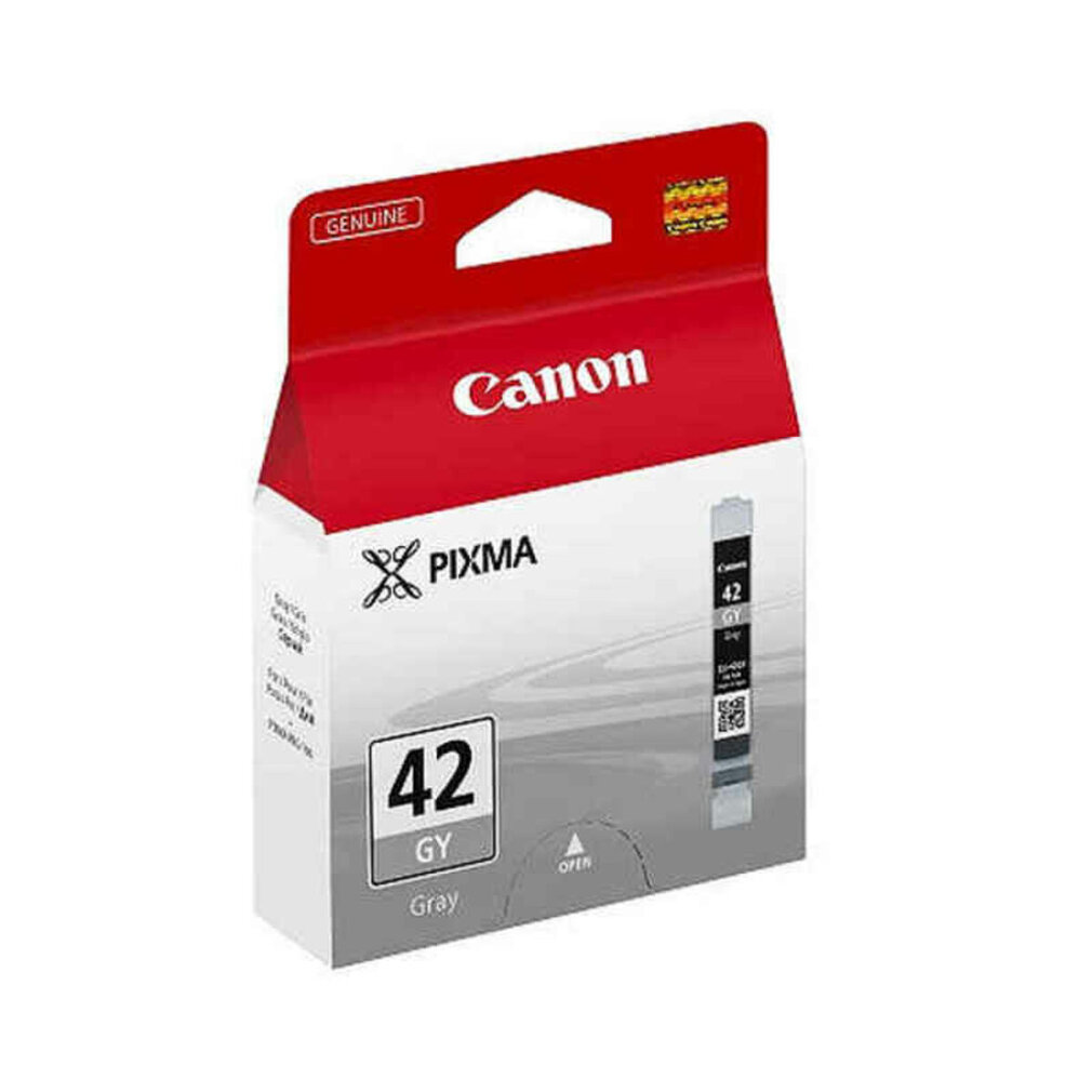 Caja de cartucho de tinta gris Canon Pixma 42 GY, rojo y blanco. Presenta el logotipo y texto de Canon.