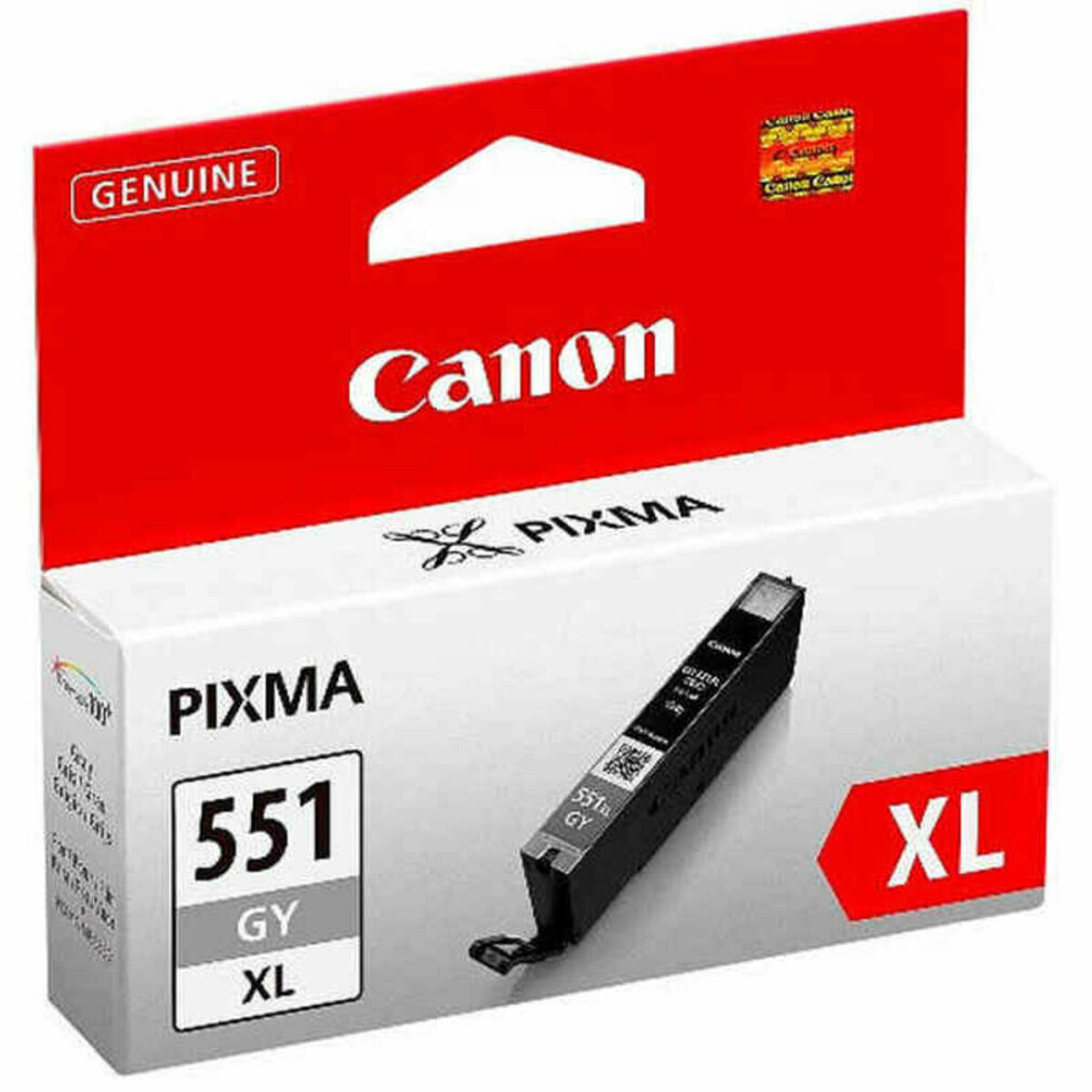 Canon Pixma 551 GY XL grijze inktcartridge doos, rood en wit. Voorzien van het Canon logo.