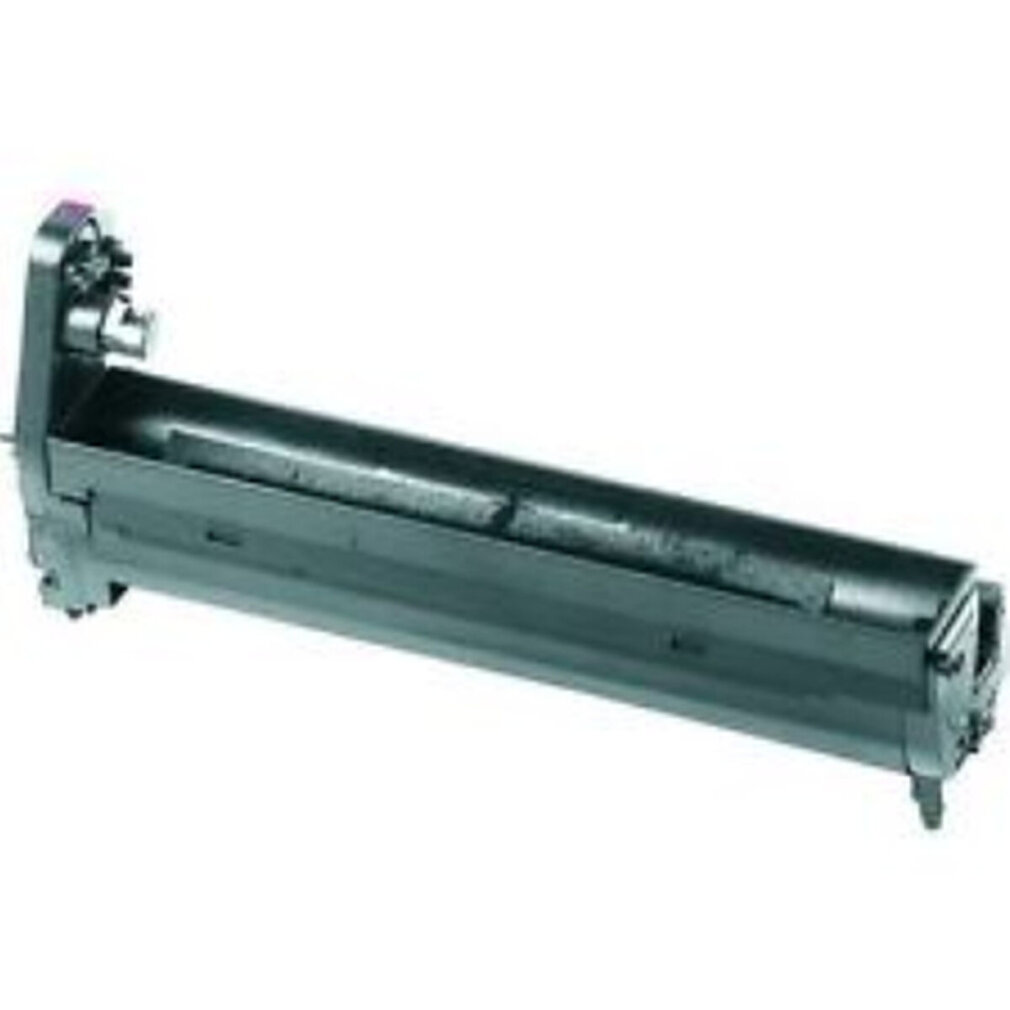Cartuccia toner nera. Forma cilindrica. Schema di colori grigio e nero.