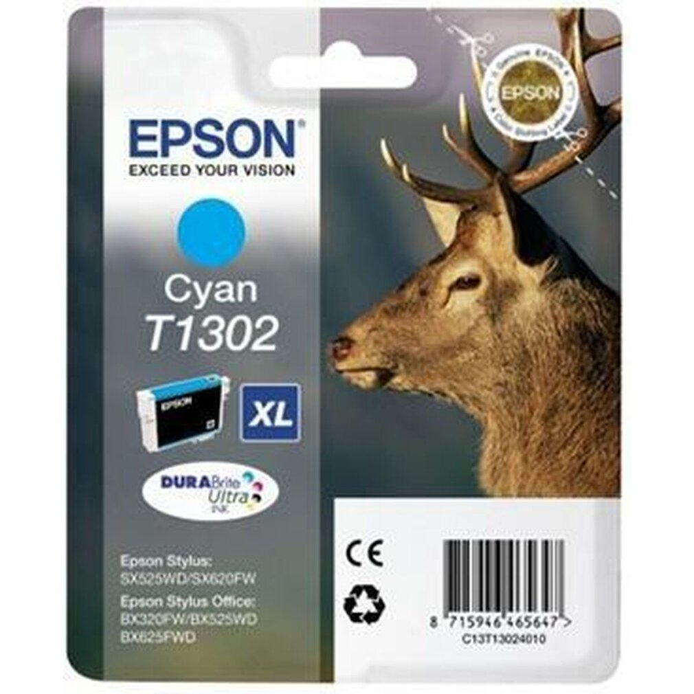 Cartuccia d'inchiostro ciano con grafica di cervo. Marca Epson. Formato XL.