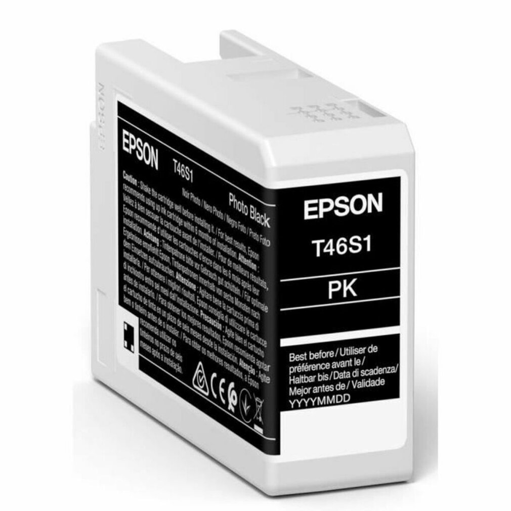 Wkład atramentowy Epson T46S1 PK Photo Black, biały z czarnym i wielojęzycznym tekstem.