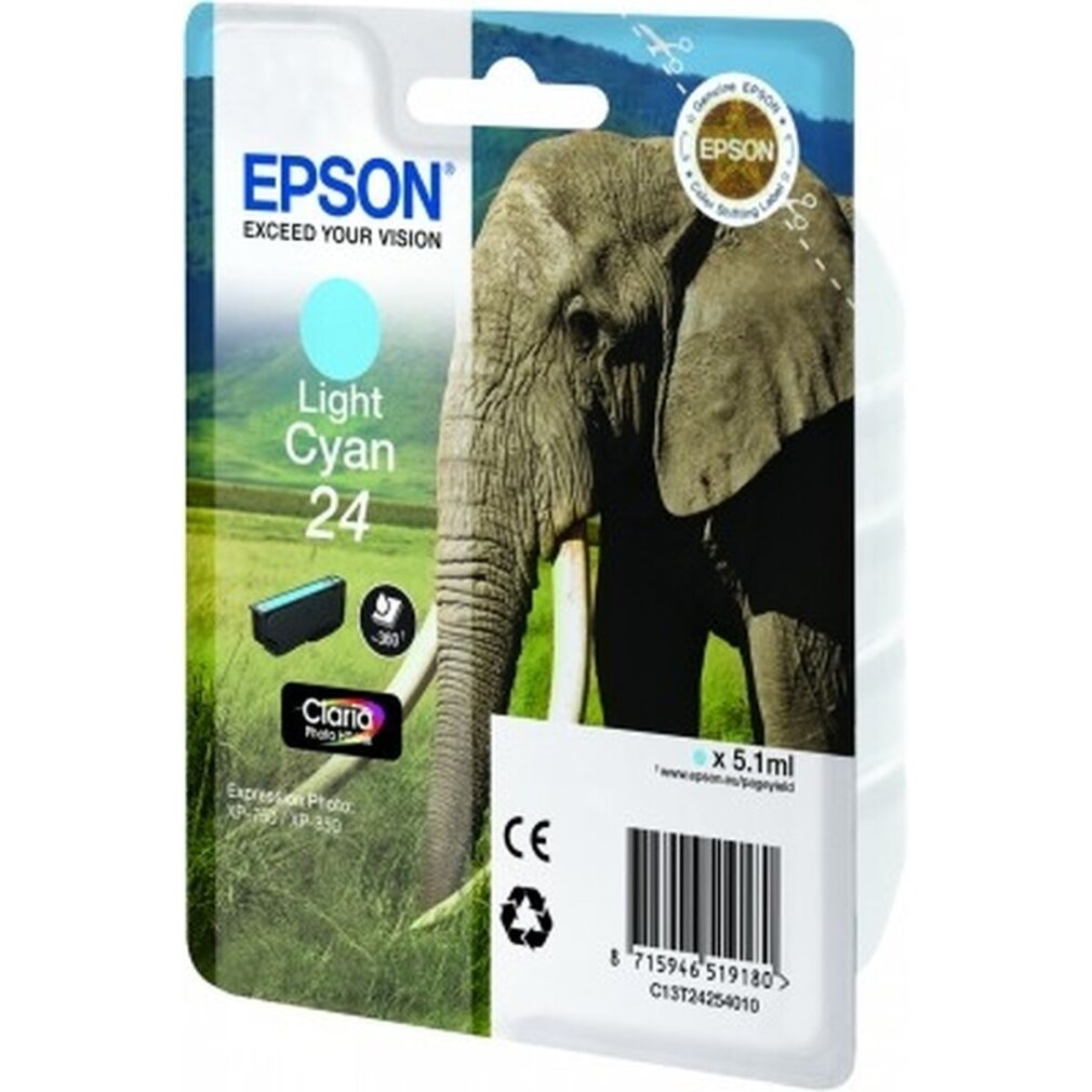 Epson Light Cyan inktcartridge verpakking met een olifantenafbeelding.