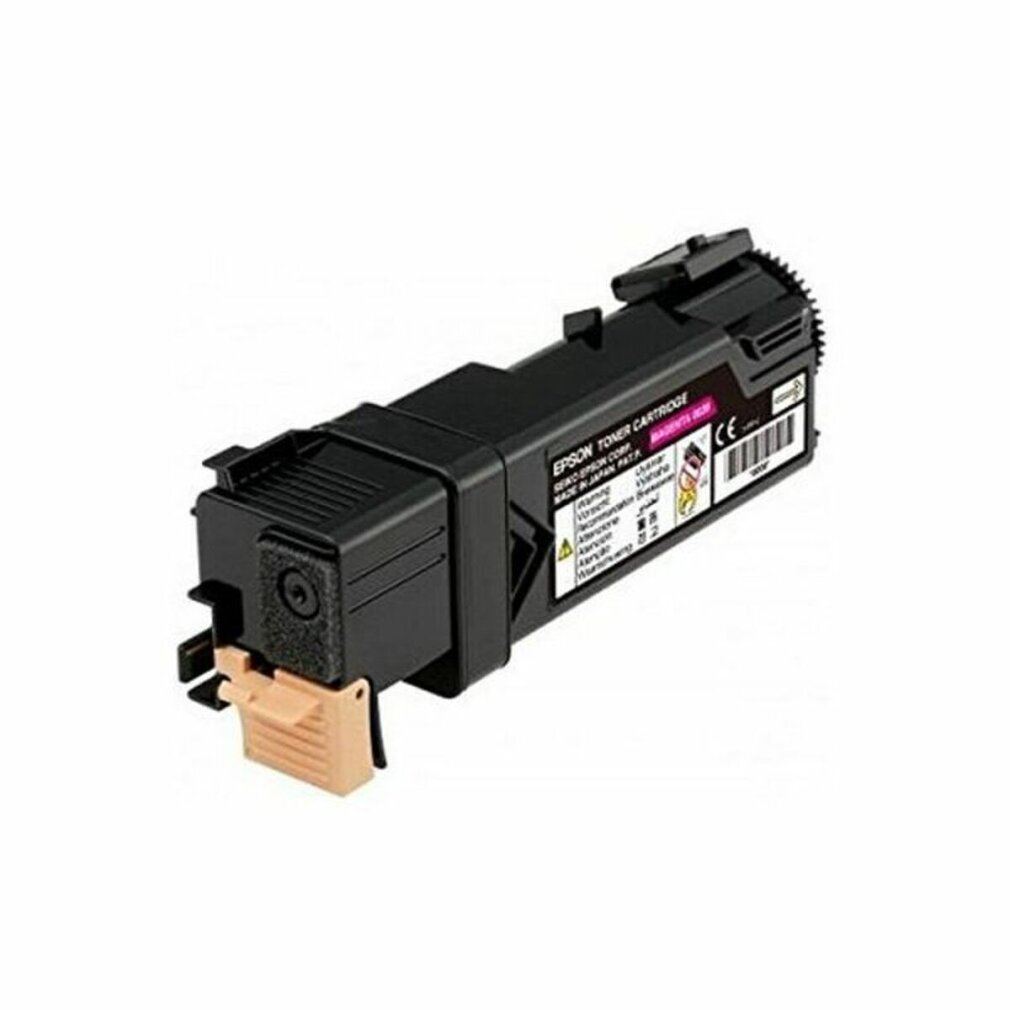 Cartuccia toner Epson nera su sfondo bianco.