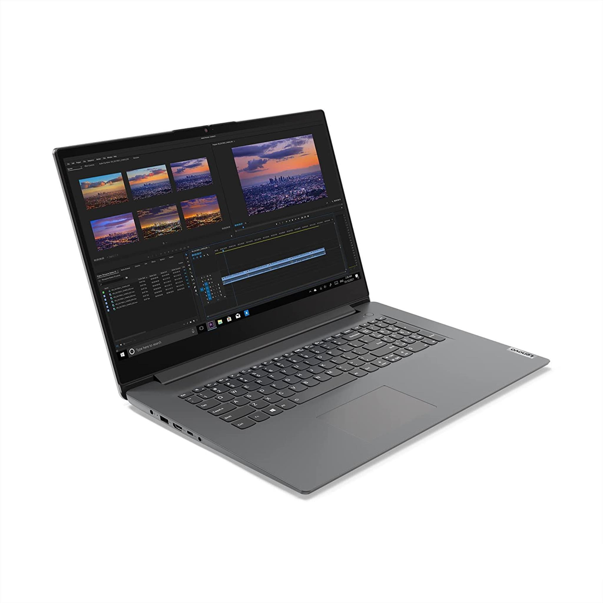 Grauer Laptop mit Video-Editing-Software. Der Bildschirm zeigt Videoclips und eine Zeitleiste.