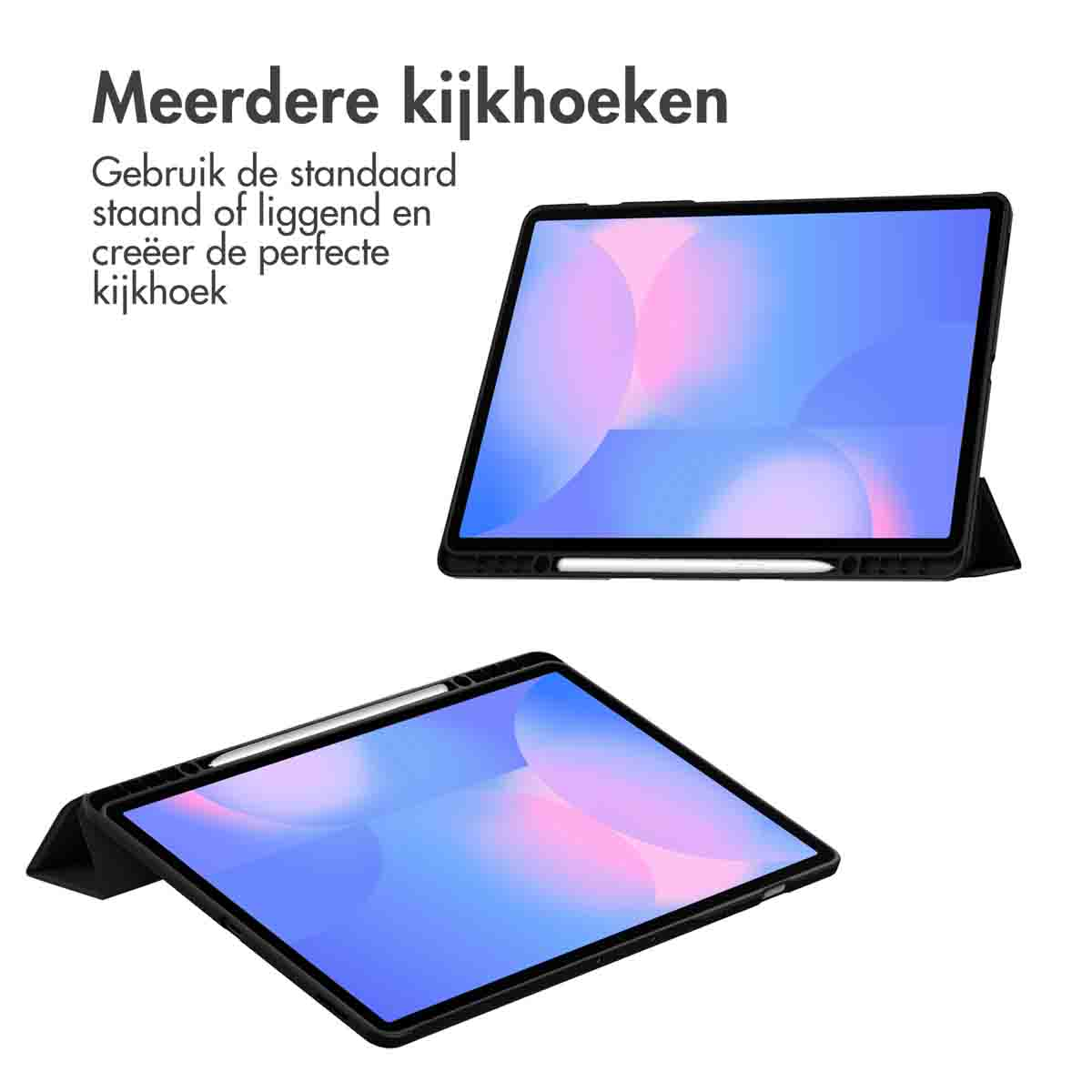 Two tablets with a white stylus. One is horizontal, the other angled up.