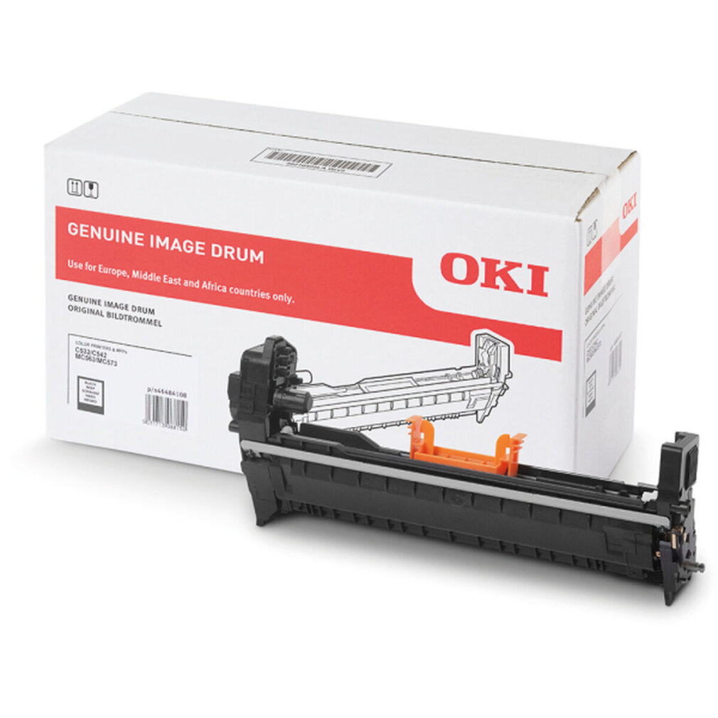 OKI Genuine Image Drum-Box und schwarze Druckkomponente mit orangefarbenen Akzenten.