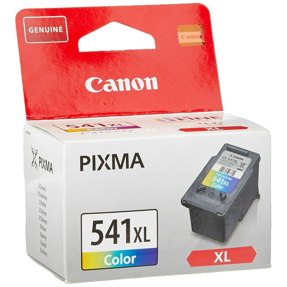 Pudełko z wkładem atramentowym Canon Pixma 541XL w kolorze. Pudełko jest czerwono-białe, a wkład znajduje się w środku.