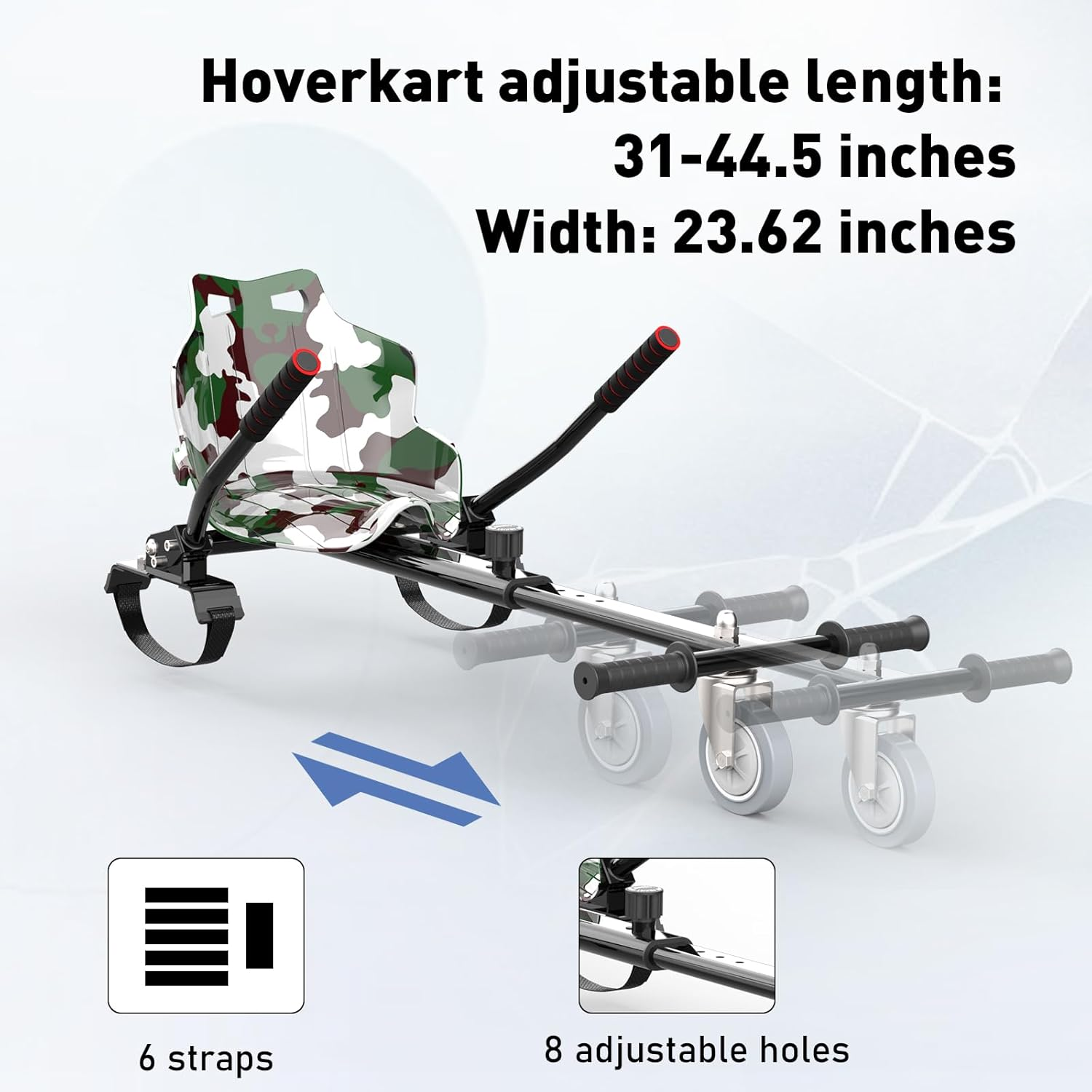 Hoverkart mit einstellbarer Länge und Breite. Enthält ein Hoverkart und eine Explosionszeichnung.