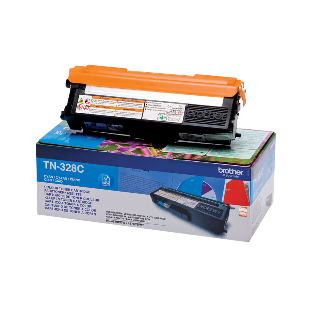 A Brother toner cartridge on top of a box. The box is a blue and black color scheme.