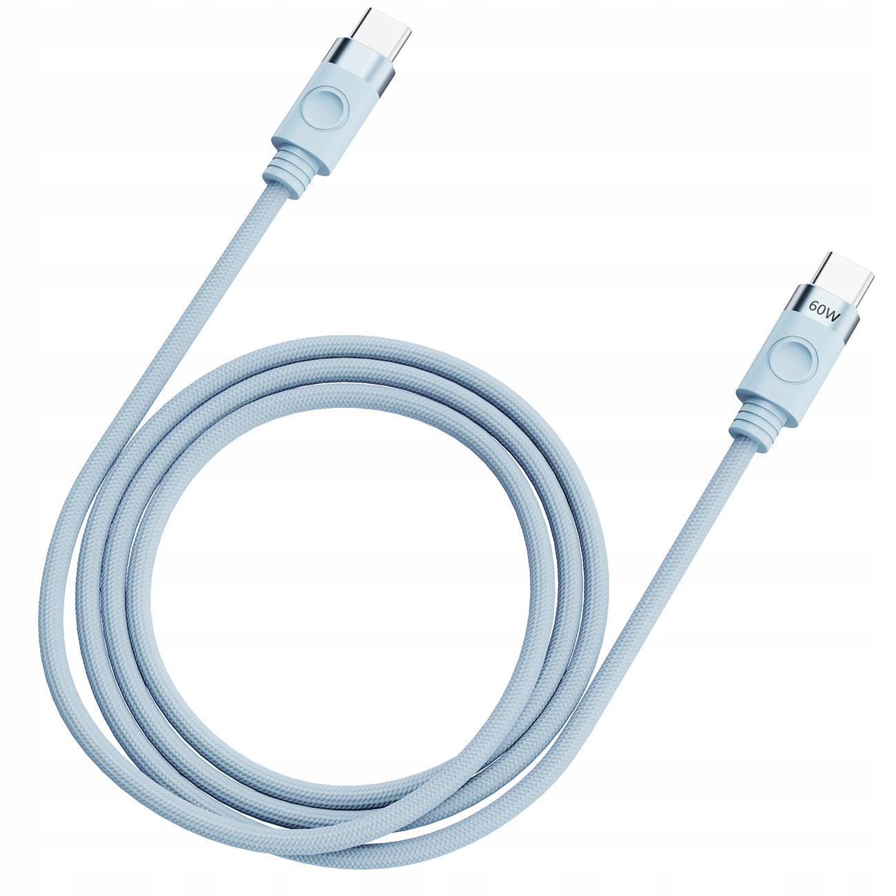 Ein blaues USB-C-Kabel mit einem hellblauen Stecker an jedem Ende.