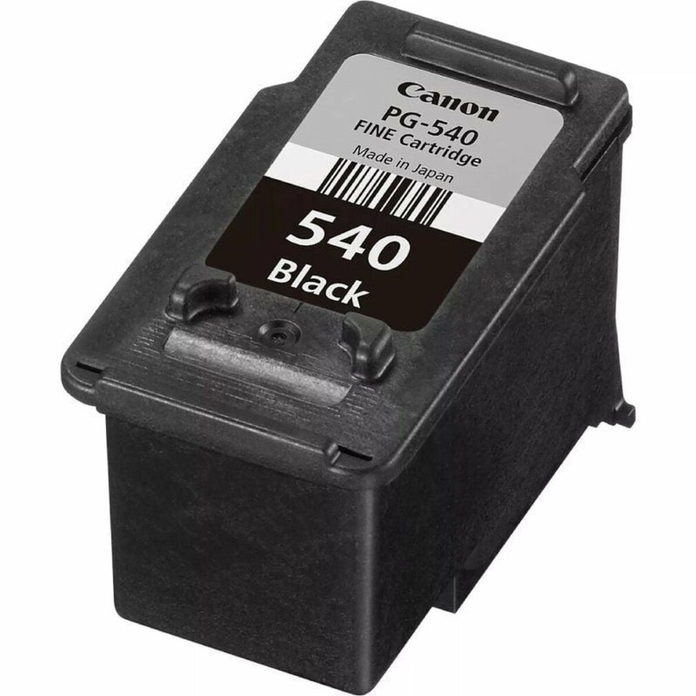 Siyah Canon mürekkep kartuşu, PG-540 etiketli, siyah dikdörtgen bir mürekkep haznesiyle.