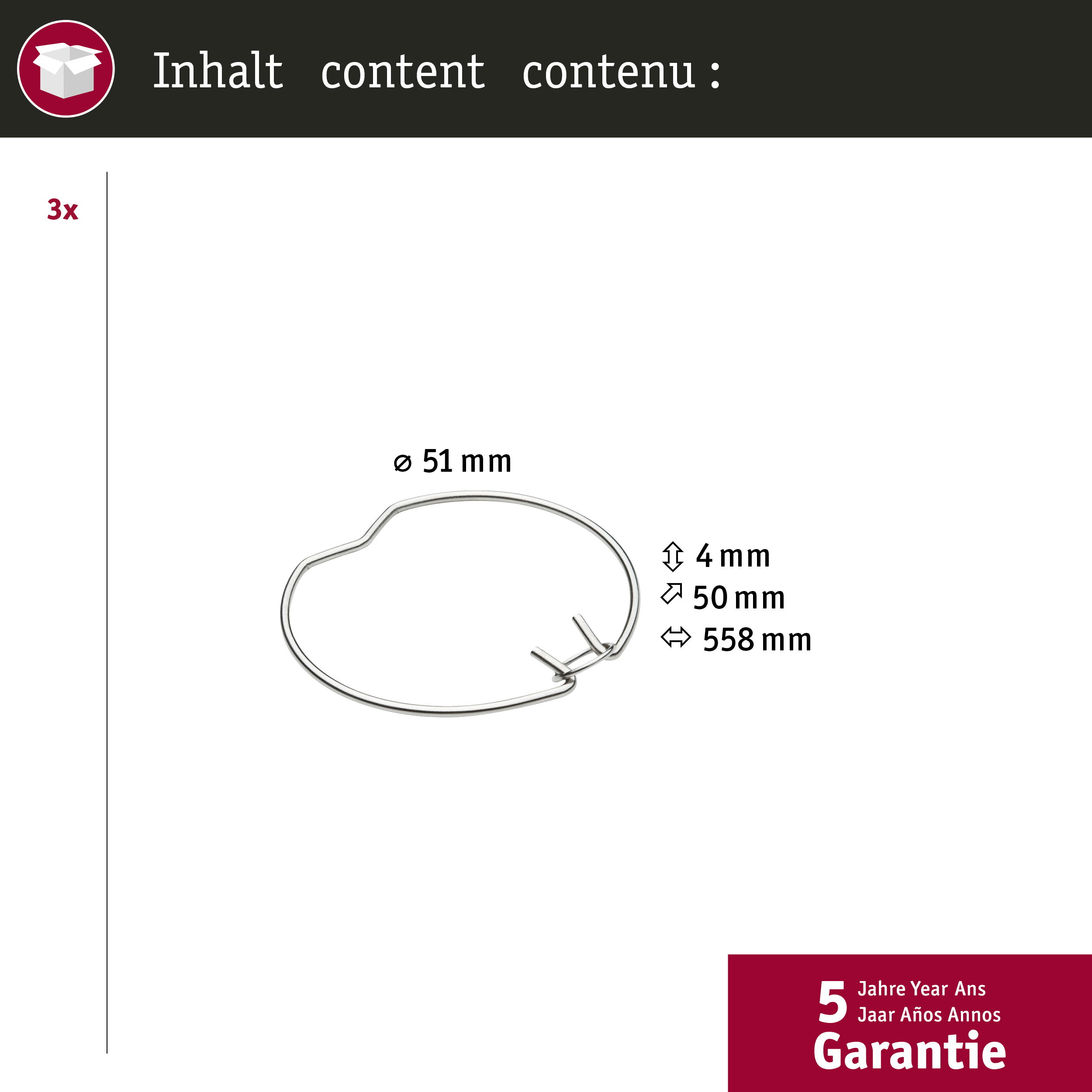 Ein Diagramm, das eine Lichtringbefestigung mit Abmessungen zeigt, einschließlich eines Durchmessers von 51 mm.