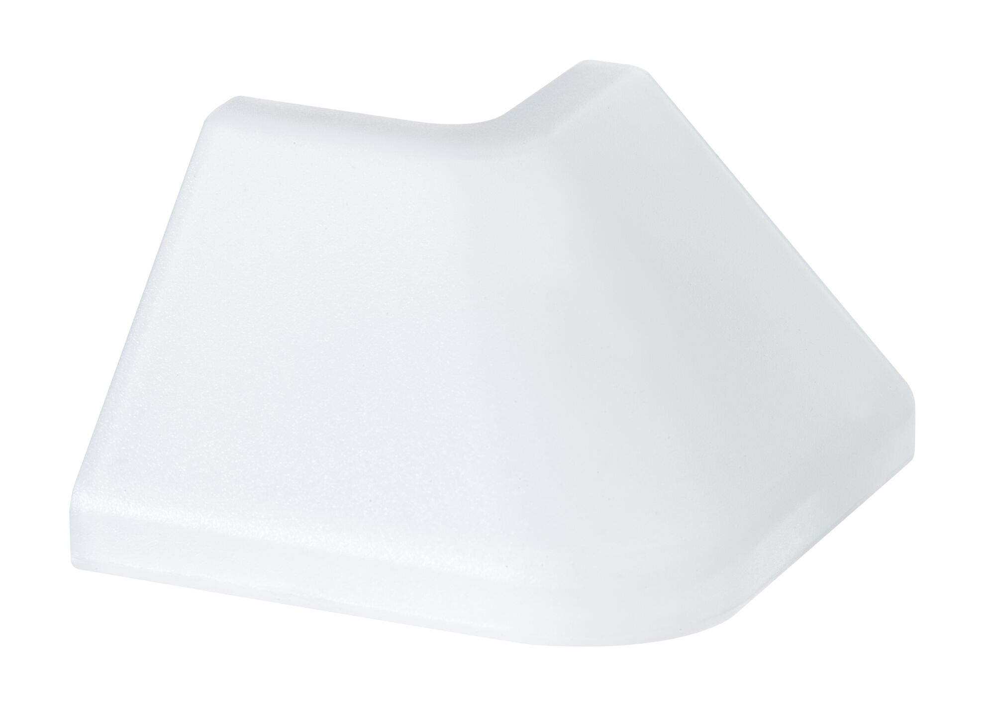 Une pièce d'angle blanche et angulaire. Elle est lisse et a des bords arrondis.