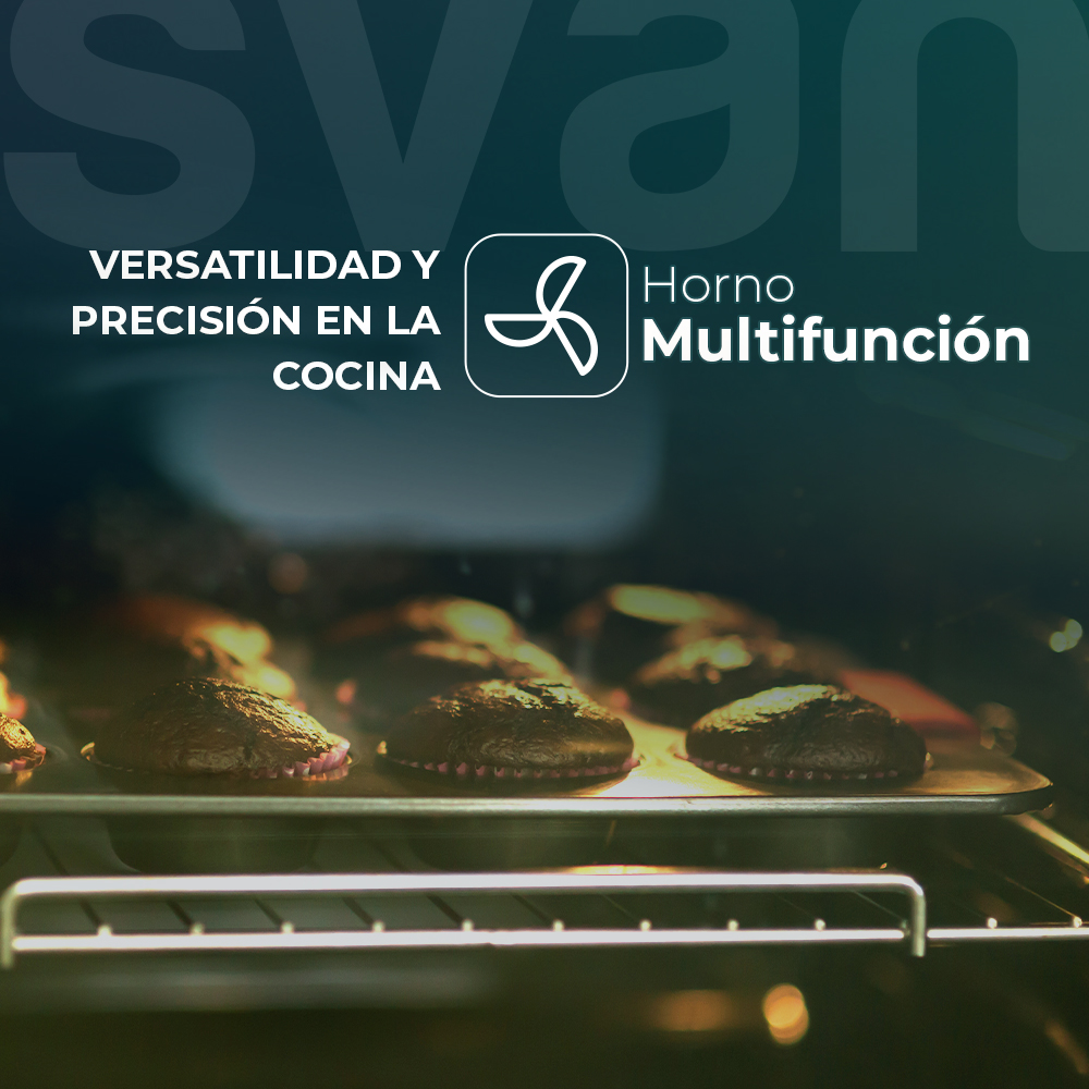 El interior del horno con productos horneados es visible. Un primer plano del horno muestra la comida.