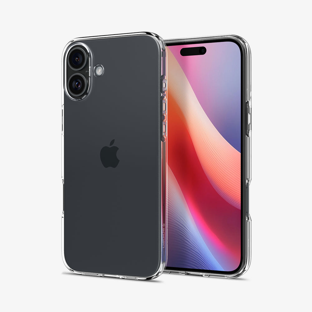 Telefon w przezroczystym etui, pokazujący tył i bok.