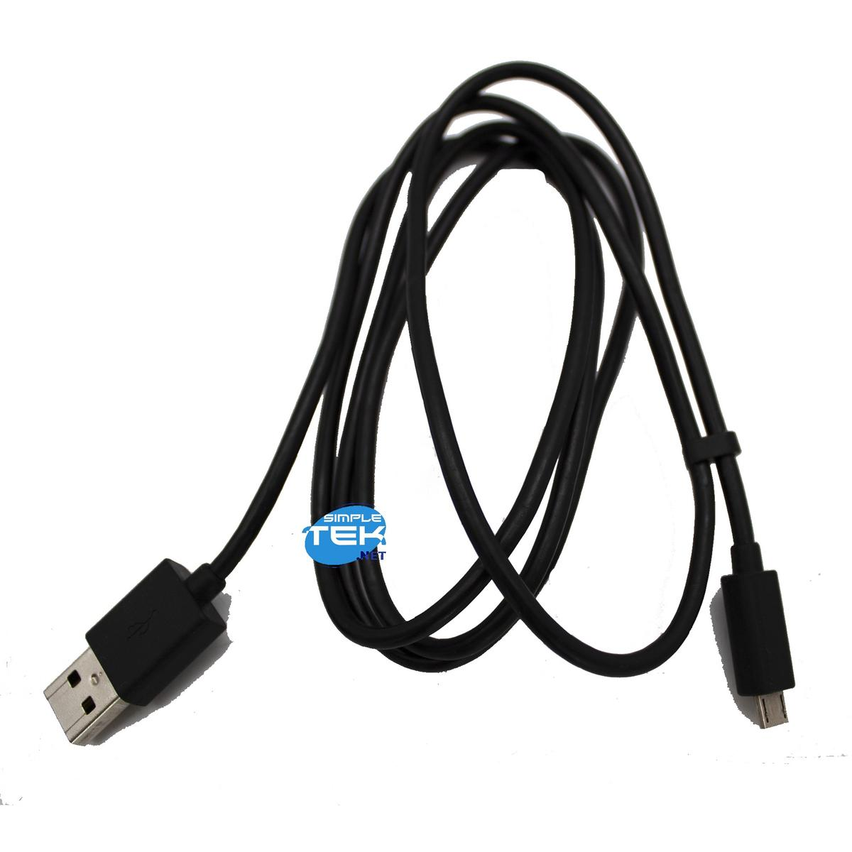 Un câble USB noir enroulé avec des connecteurs USB et micro-USB.