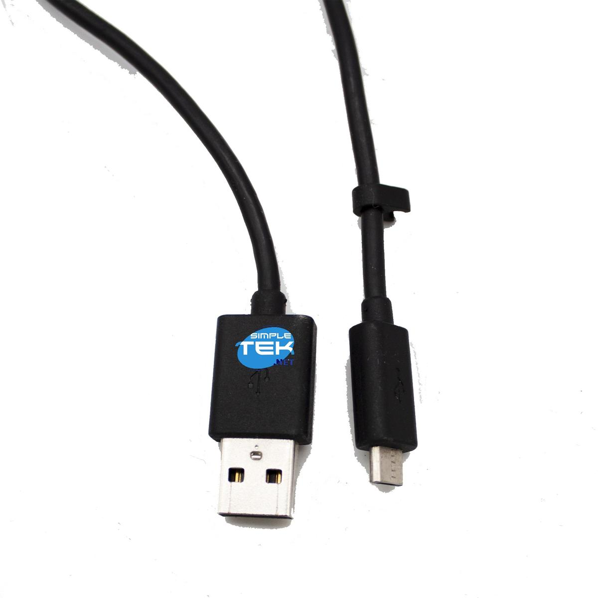 Câble USB noir avec un connecteur USB-A et micro-USB. Le logo Simple Tek est sur USB-A.
