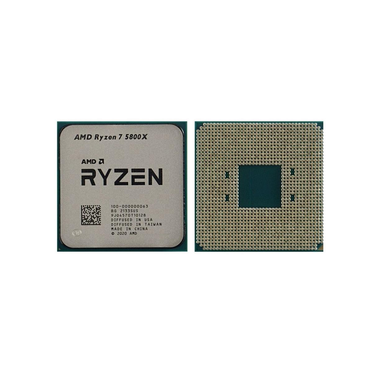 Procesor AMD Ryzen 7 5800X z logo AMD i Ryzen. Układ jest kwadratowy.