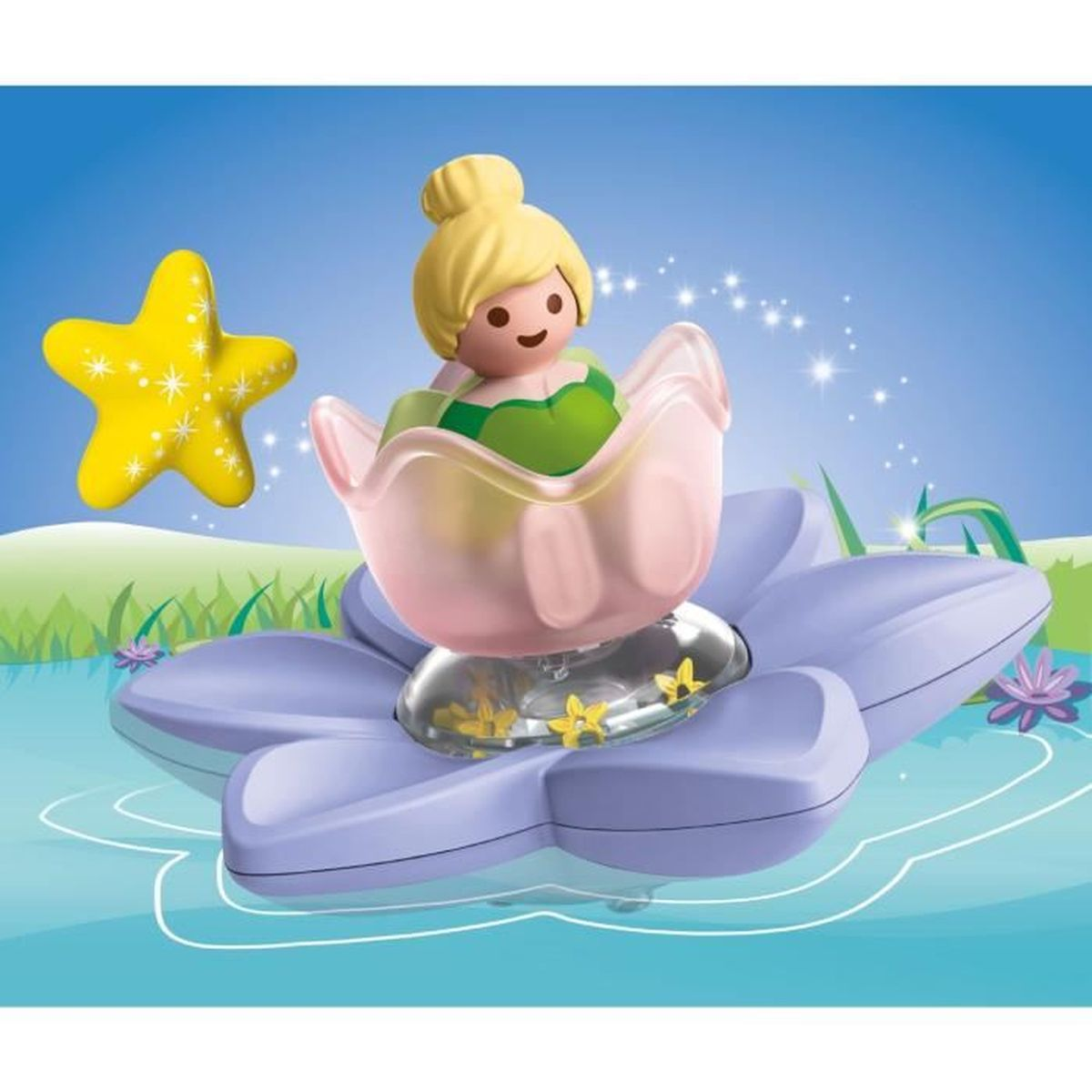 Playmobil Junior Aqua set met een meisje in een bloemenboot en een zeester.
