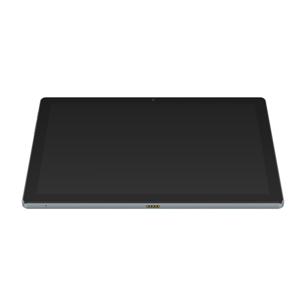 Una tableta sobre un fondo blanco. La pantalla es negra y la tableta se ve en ángulo.