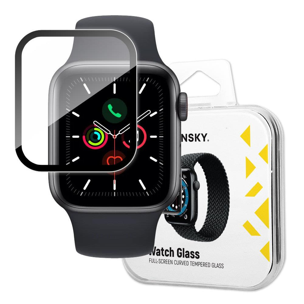Smartwatch z ochraniaczem ekranu i opakowaniem, pokazujący zegarek i jego ekran.