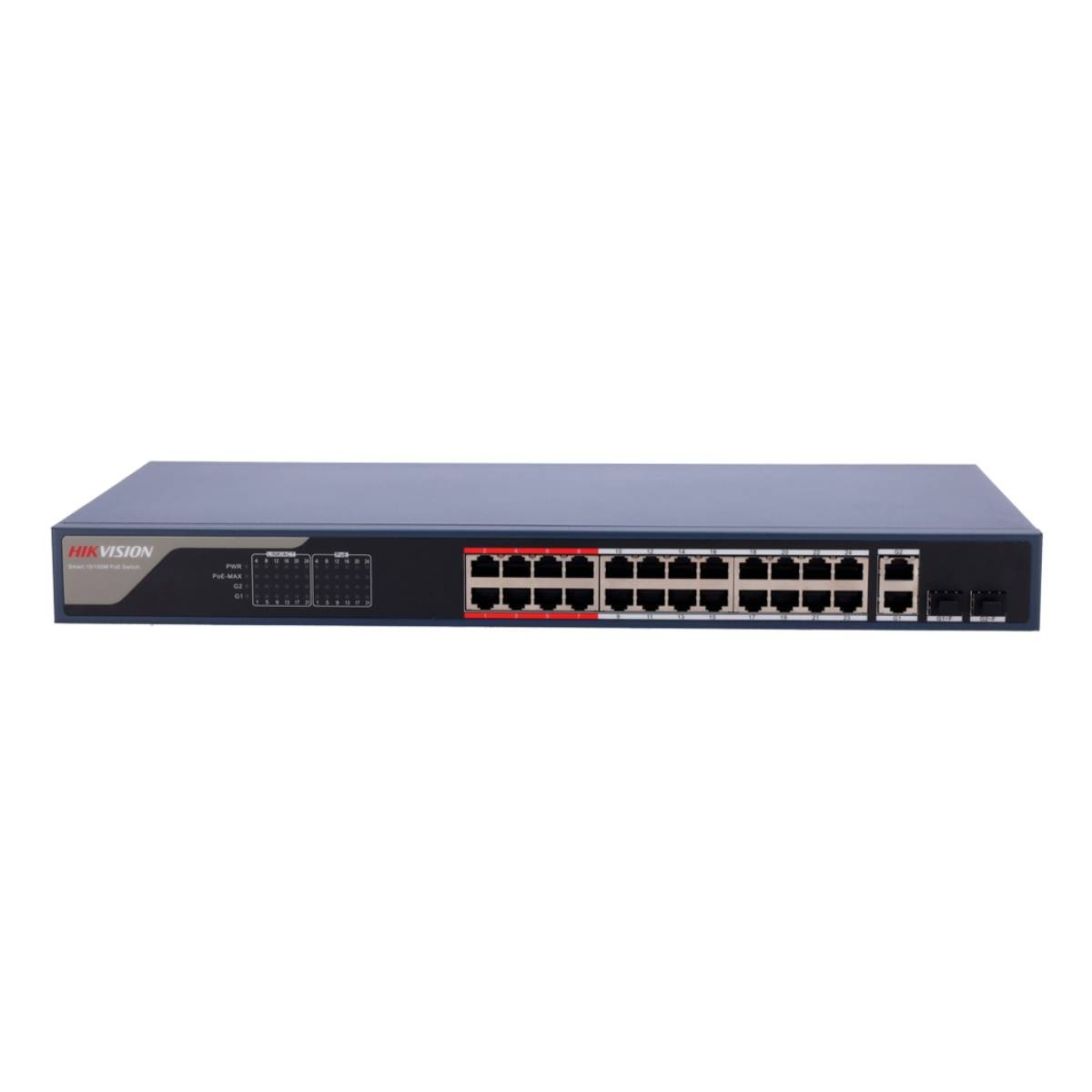 Uno switch di rete con più porte e spie.