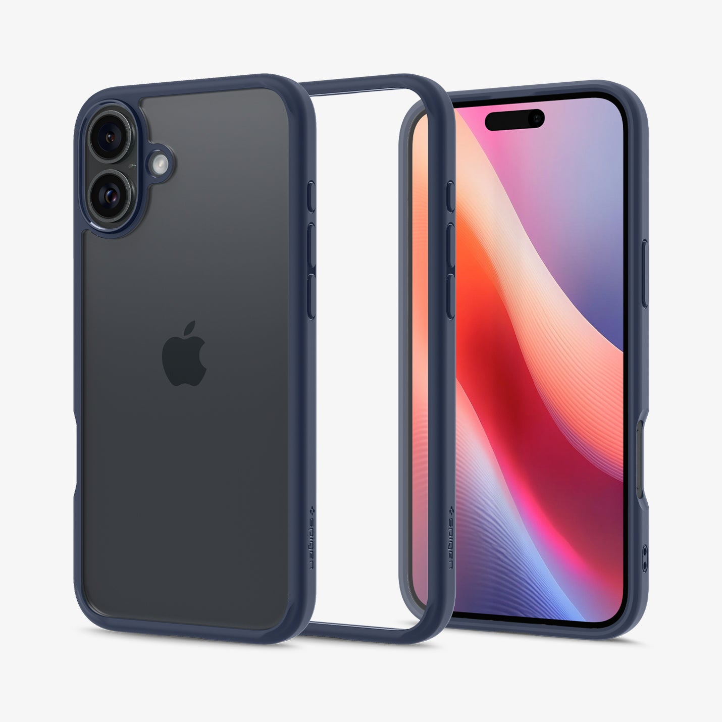 Telefon i etui, z widocznym ekranem i aparatem telefonu, na białym tle.