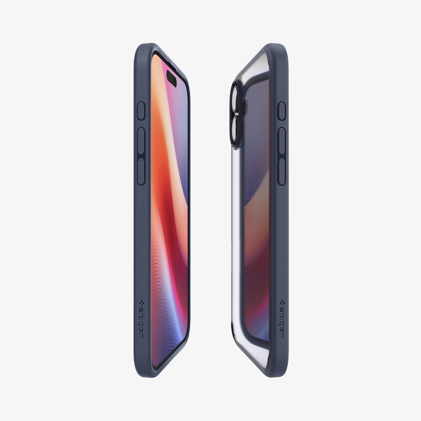 Dwa telefony w etui, pokazujące profil boczny, z tekstem 'Spigen' na etui.