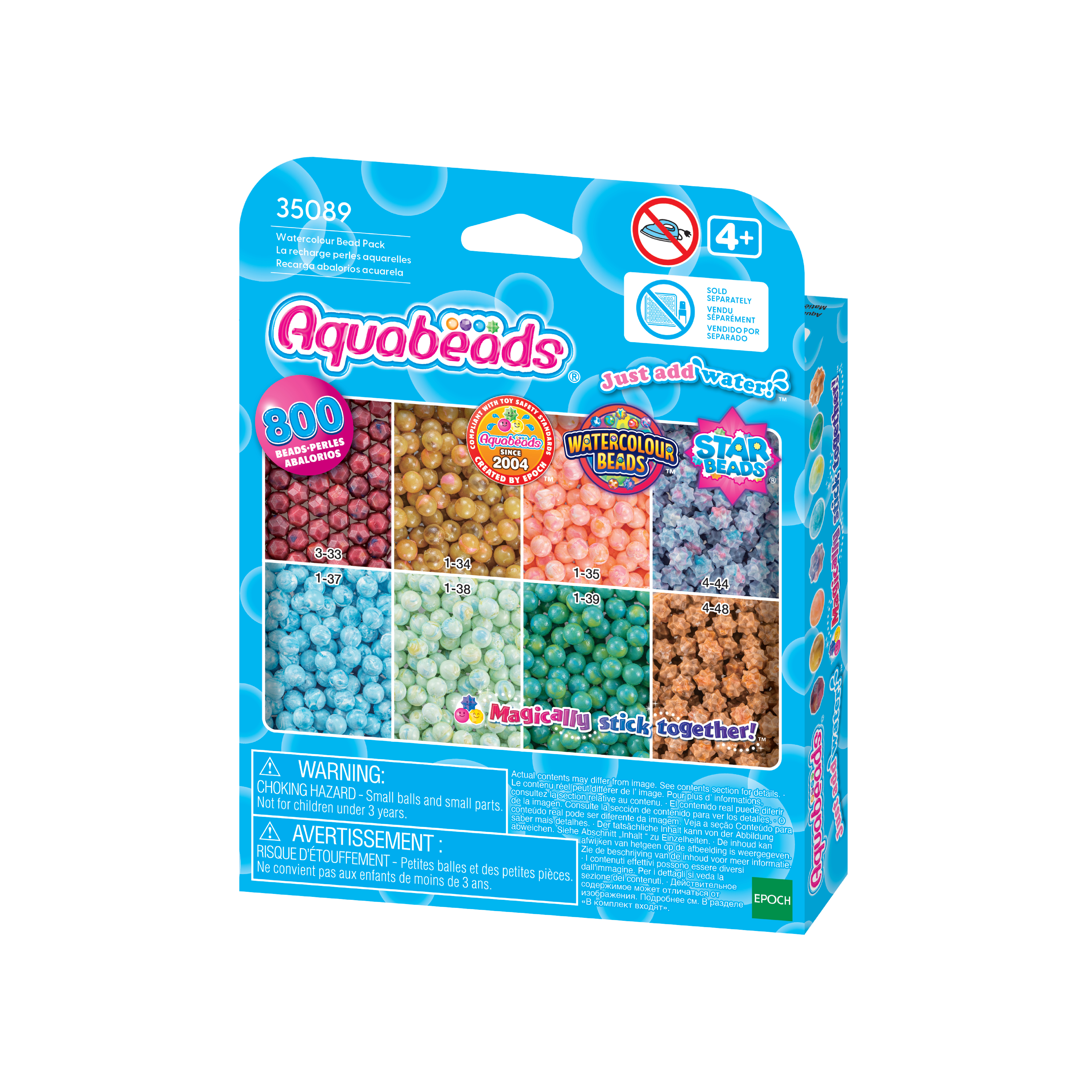 Pudełko Aquabeads z kolorowymi koralikami.
