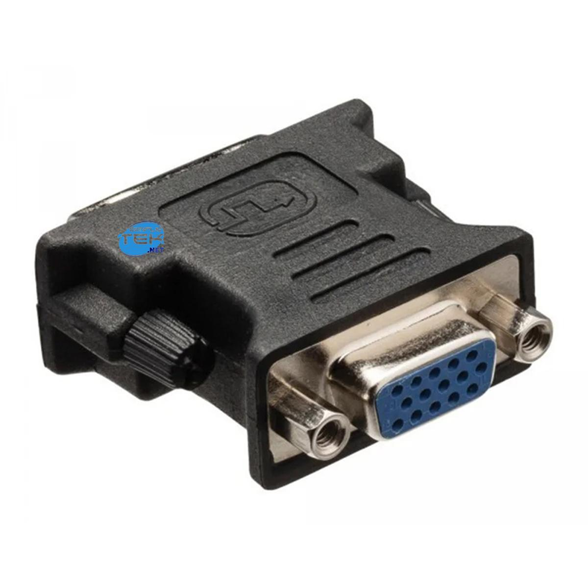 Adattatore da DVI a VGA nero. L'adattatore è nero con un connettore VGA blu.