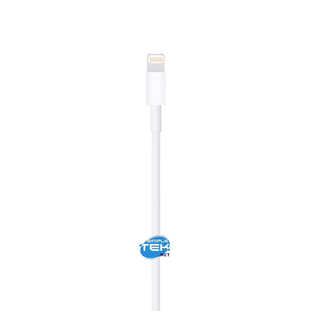 Cavo di ricarica bianco con connettore Lightning e logo SimpleTek.net.