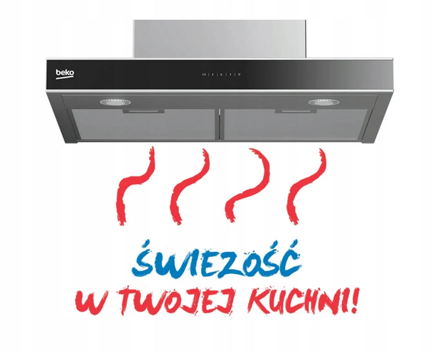 Okap kuchenny marki Beko ze słowami 'Świeżość w Twojej Kuchni' po polsku.