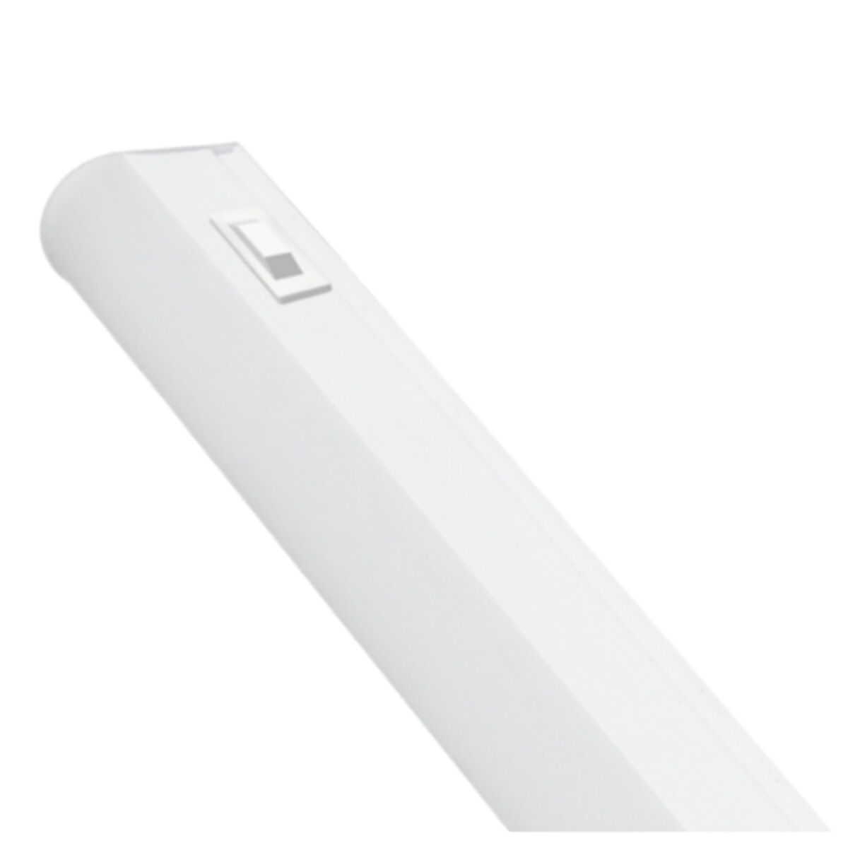 Biała, kątowa oprawa oświetleniowa z przełącznikiem włącz/wyłącz, pokazana na białym tle.