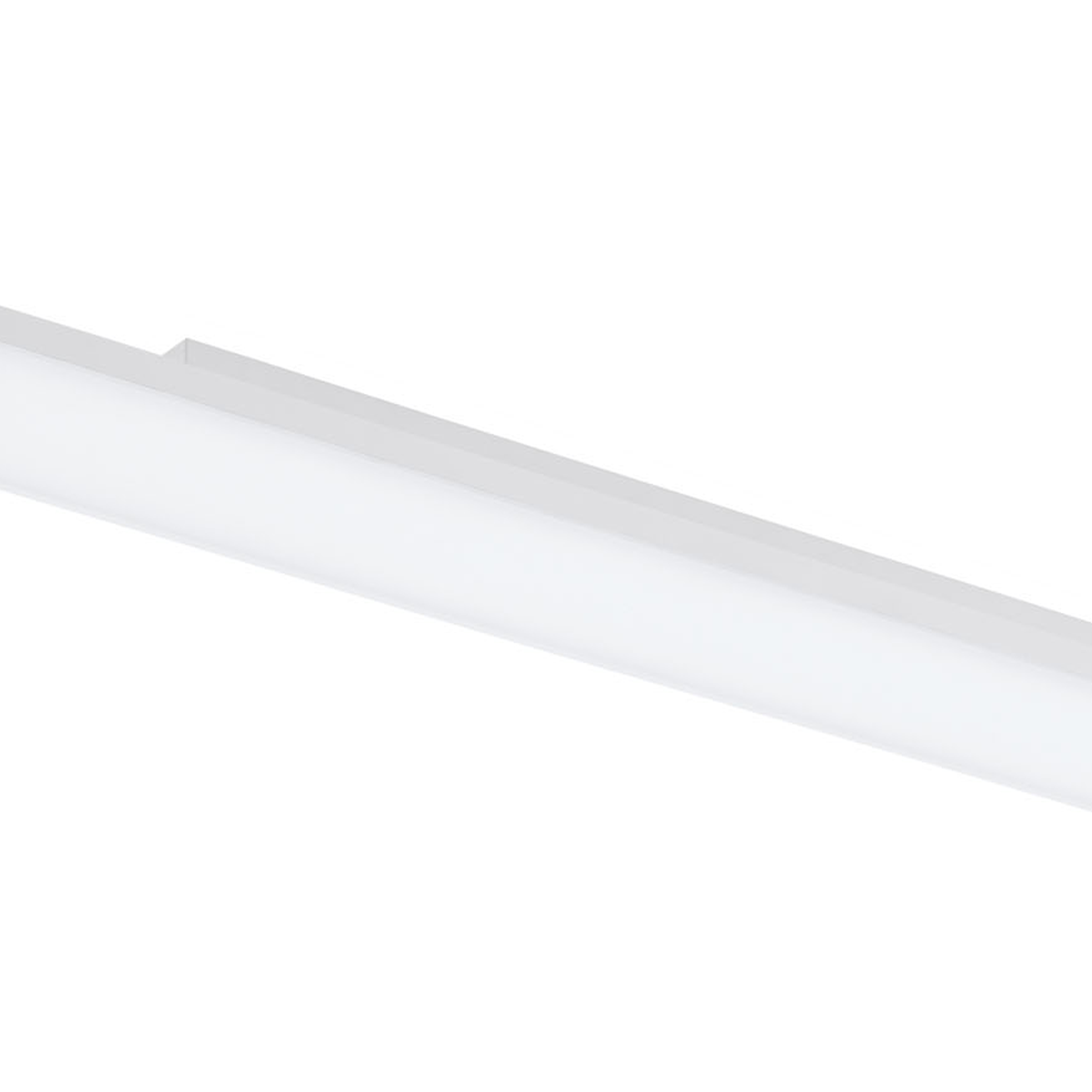 Una luminaria lineal blanca contra un fondo blanco.
