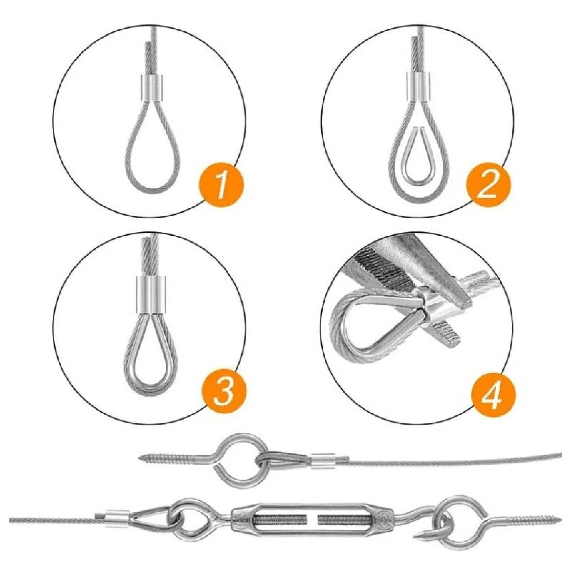 Diagramm, das Schritte zur Erstellung einer Schlaufe mit einem Kabel zeigt.